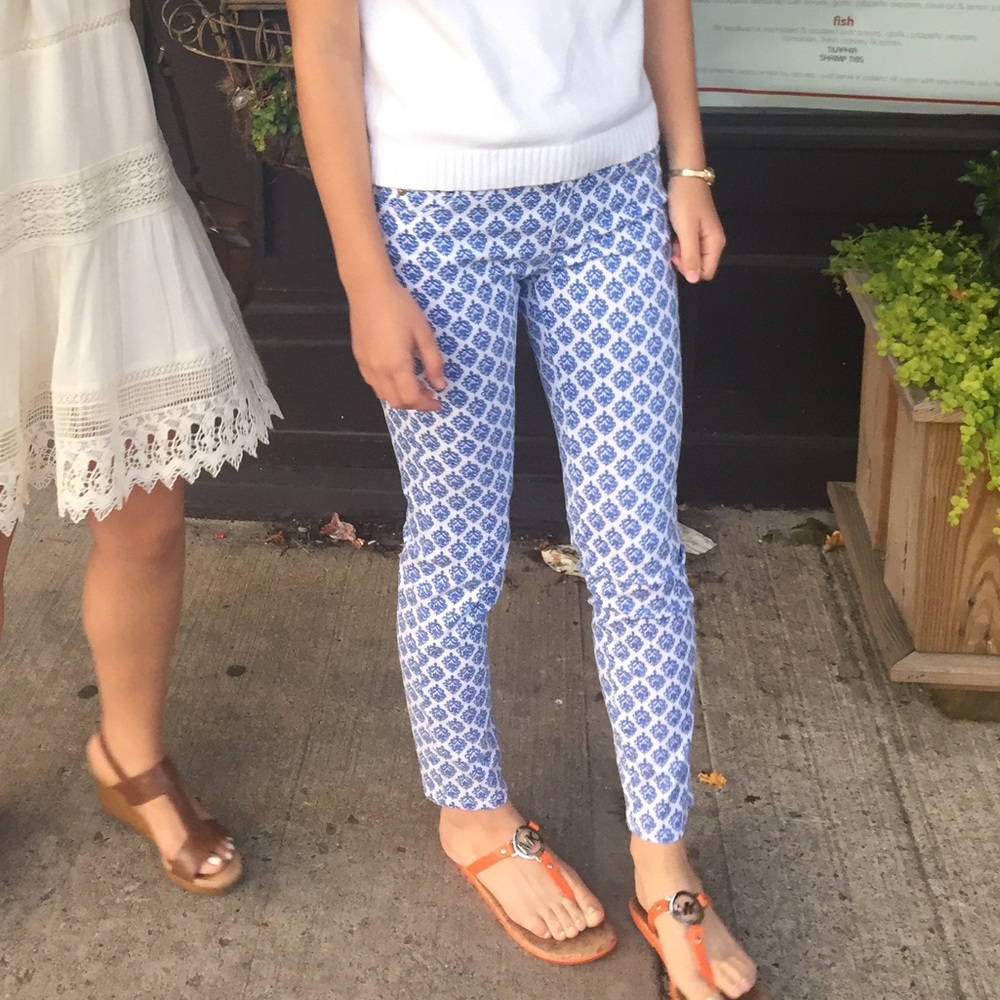 White and Blue patterned pants